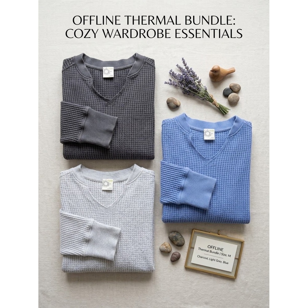 OFFLINE by Aerie Thermal Tops Bundle 3 Medium Multi Waffle Knit Cozy Gorpcore